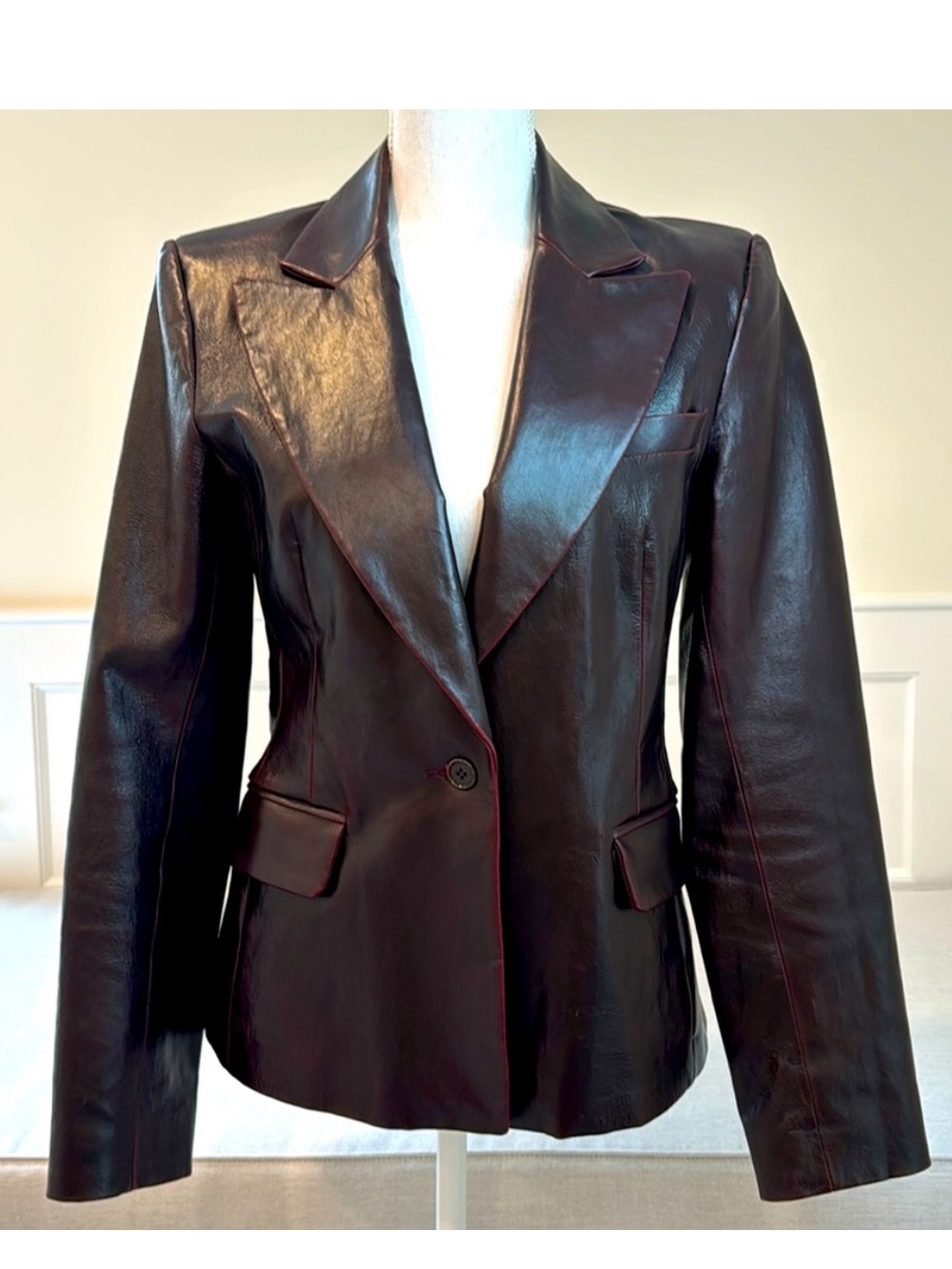 Theory Leather Blazer in Cordovan (Brownish/ Maroon) color- size M.